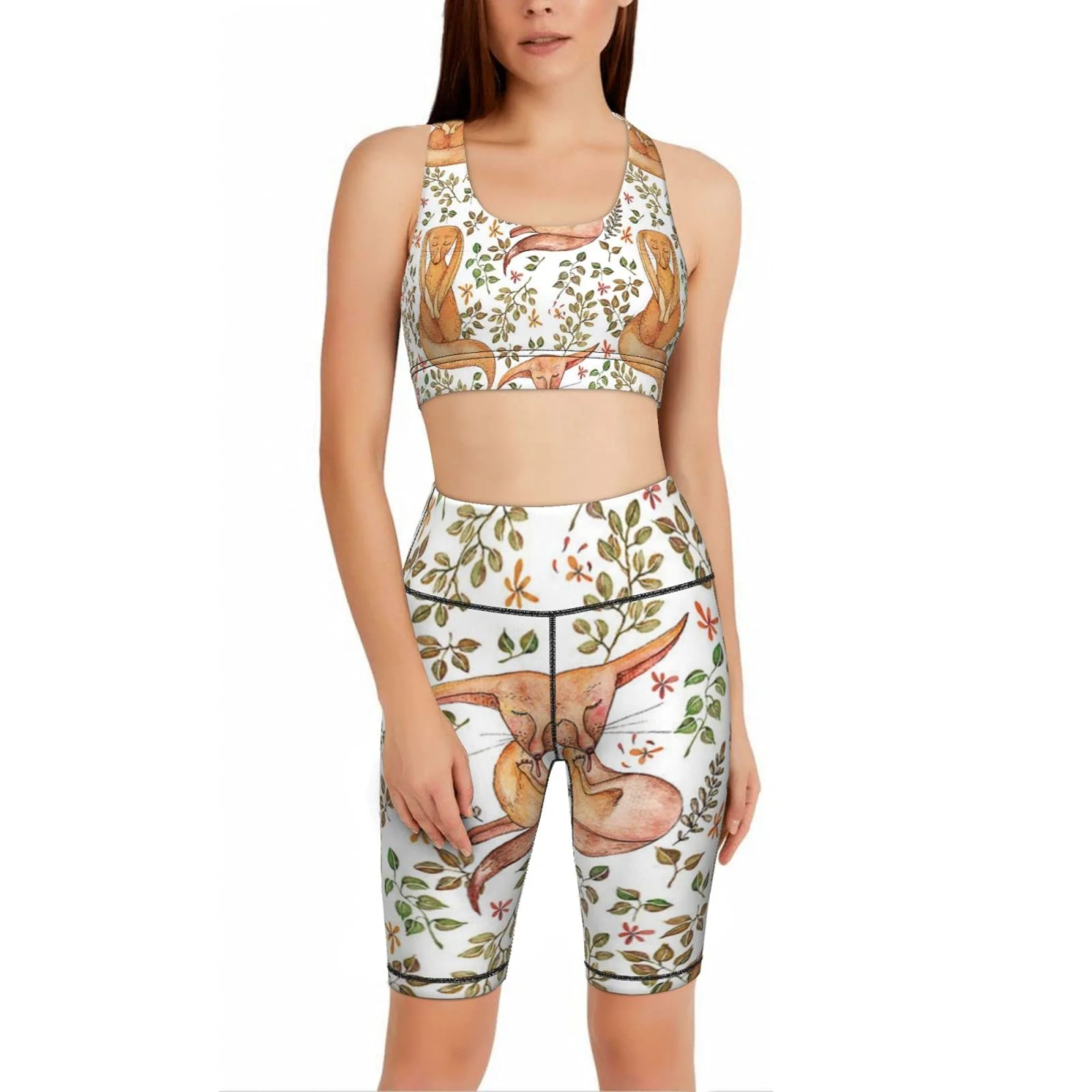 

Ladies yoga wear 2-piece set five-point cute koala tropical leaves women's fashion shorts gym sports suit yoga suit tight s-xxl