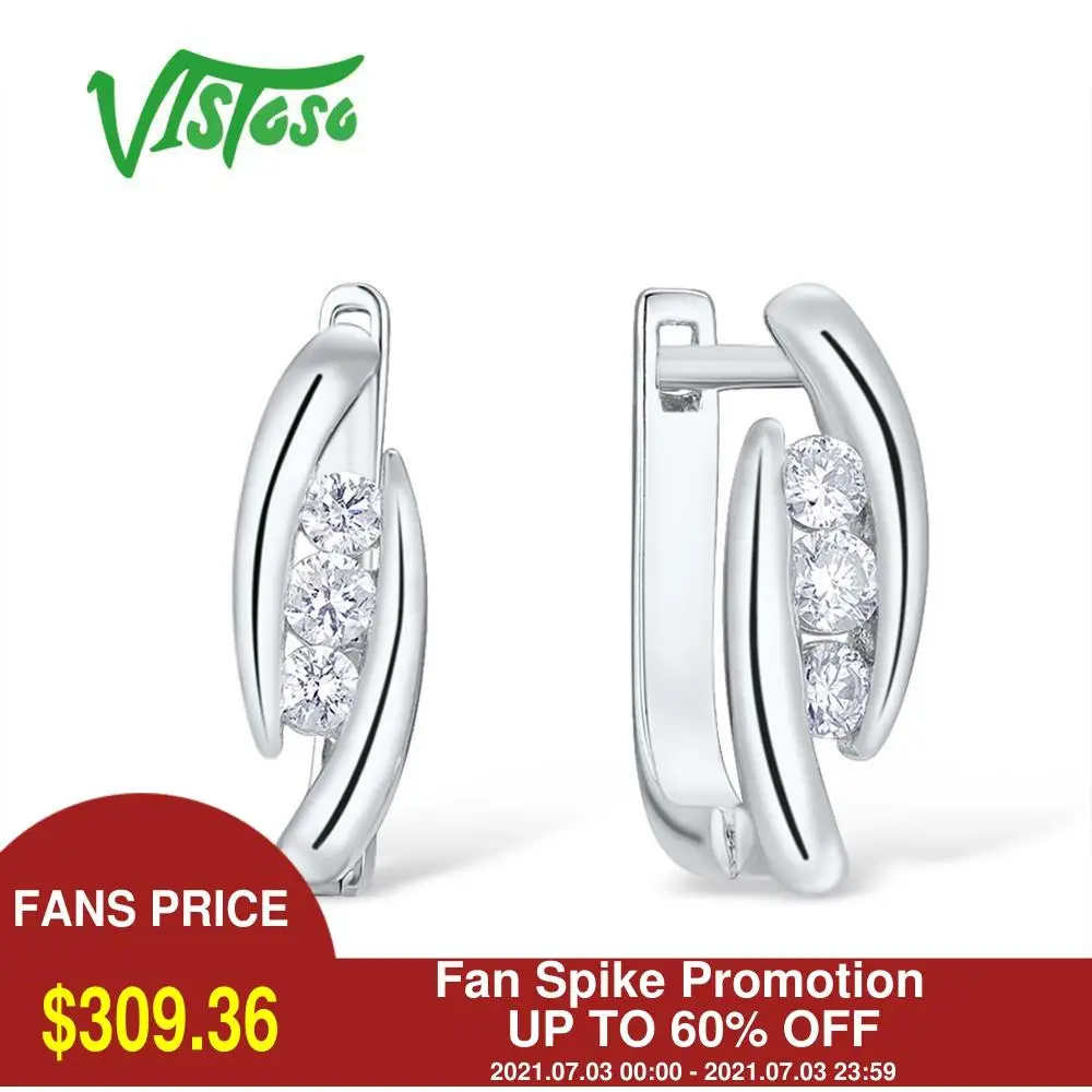VISTOSO золотые серьги для женщин 14K 585 белое золото роскошные светящиеся бриллианты