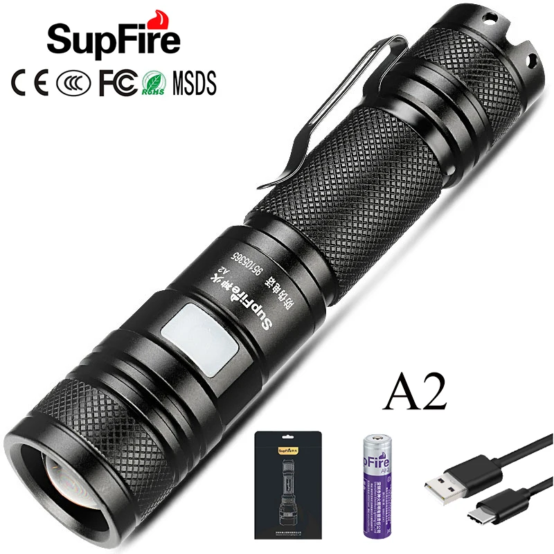 SupFire Flash светильник Linterna светодиодный ультра яркий фонарь T6 2000lm масштабируемый Lanterna 5 режимов A2 USB Перезаряжаемый 18650 светильник 10 Вт