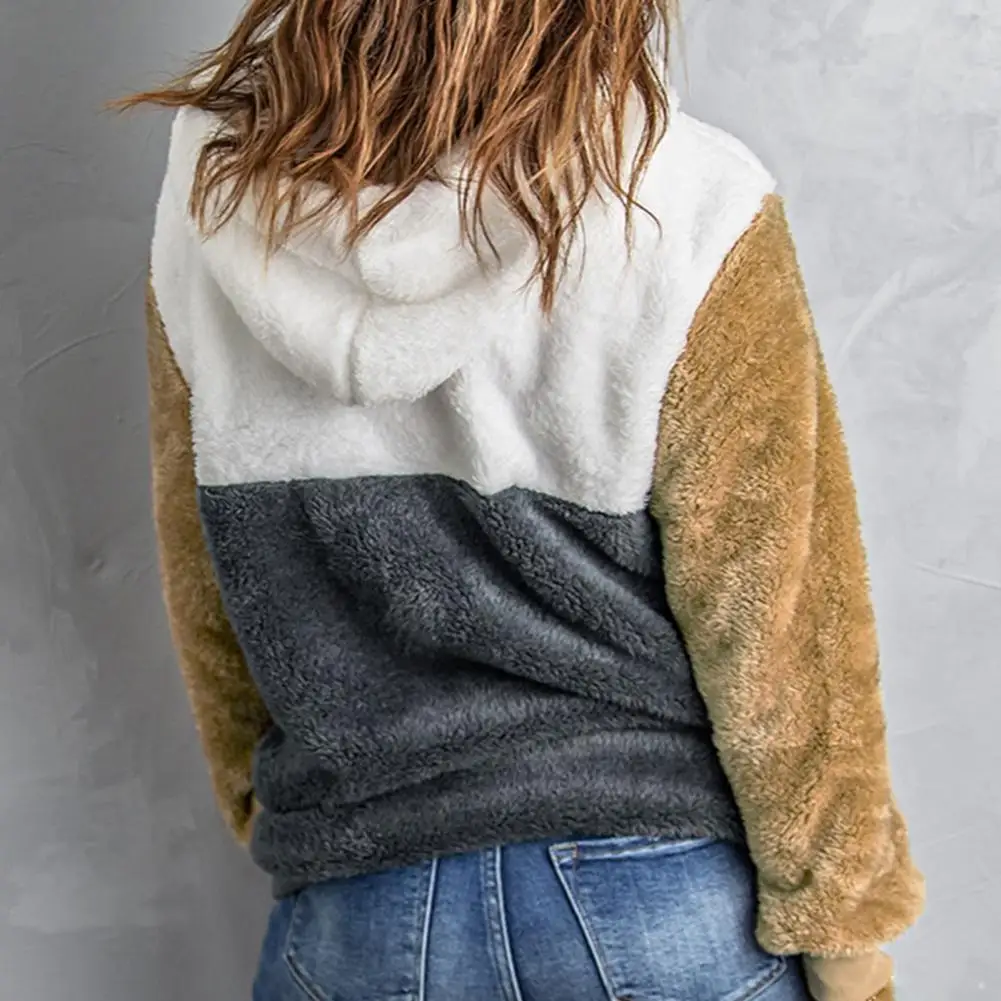 

Casual Pullover Zipper Simple Women Hoodie Color Block Ribbed Cuff Hoodie