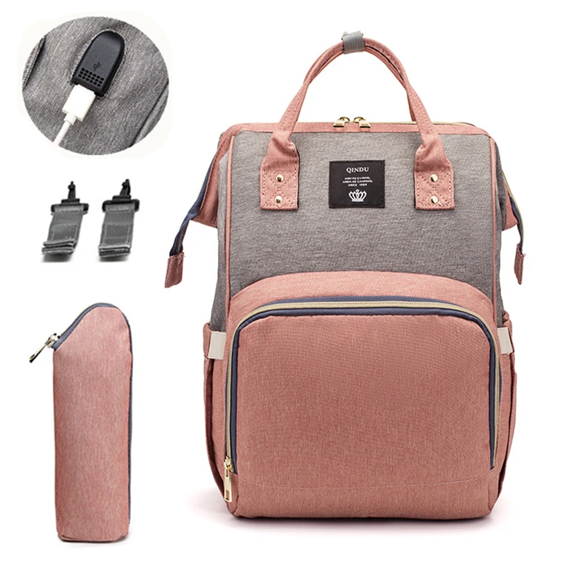 Модная сумка для подгузников мам брендовая большая Вместительная дорожная с usb