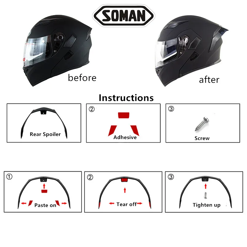 

Motorcycle Helmet Spoiler for Soman Helmet 955 960 Casco Moto Rear Spoiler Capacete Decoration Motorcycle Helmet Accessories
