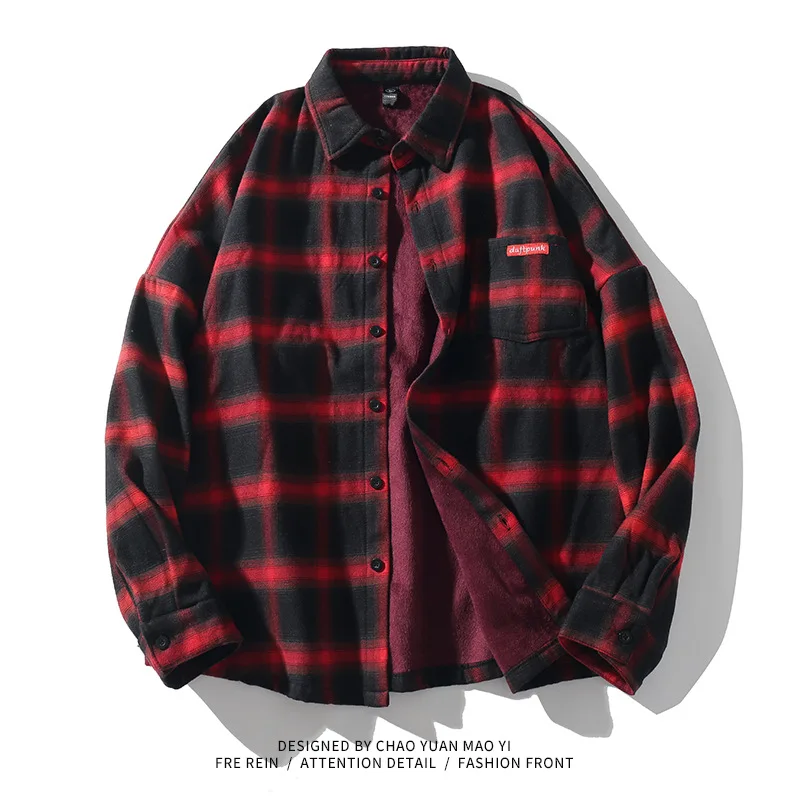 Spring Autumn Plaid Shirt Men Cotton New Male Casual Long Sleeve Shirt High Quality Men Clothing Plus Velvet Warm