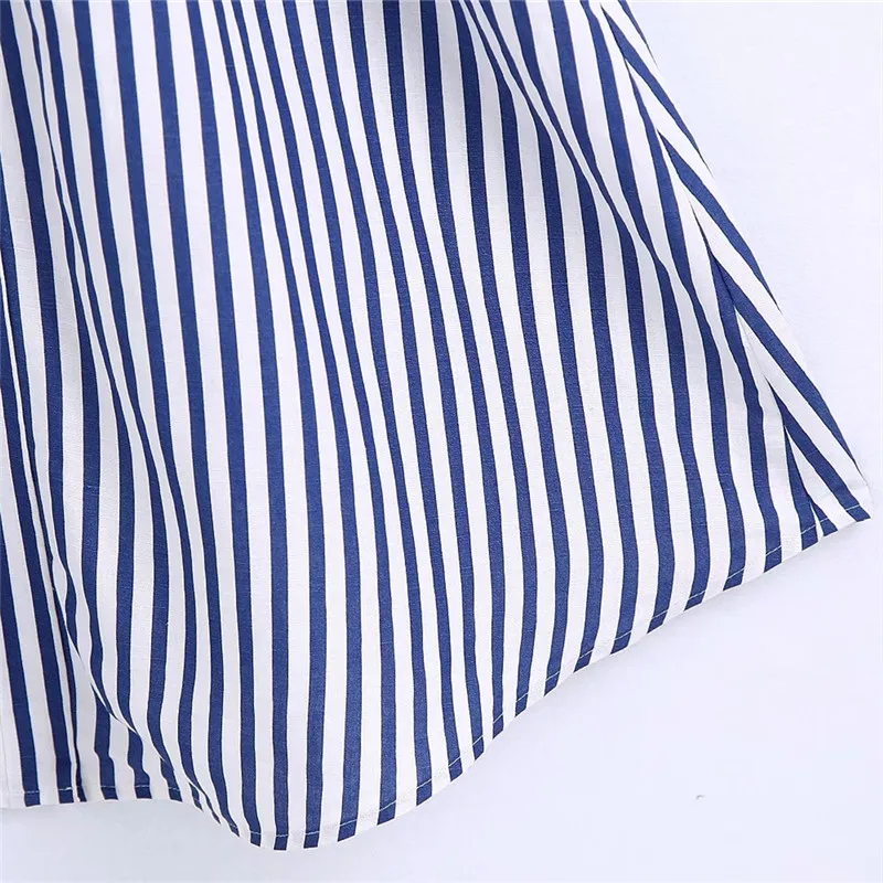 

PSEEWE Za Long Summer Dress Woman Blue Striped Midi Dress Women 2021 Fashion Tied Short Sleeve Casual Elegant Women's Dresses