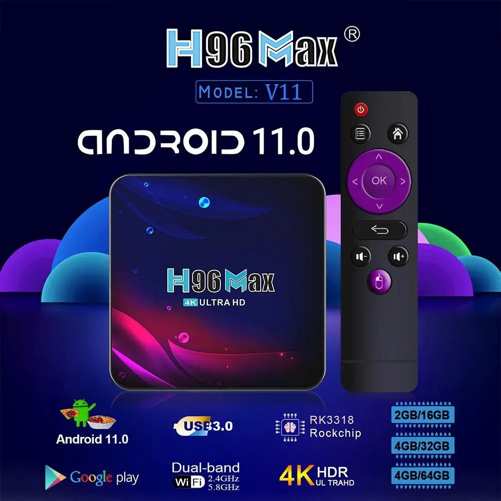 

H96 Max V11 Android11 Tv Box Rk3318 Bluetooth 4,0 Google Voice 4k Smart Tv Box 2,4 г 5g Wi-Fi Android 11 компьютерной приставки к телевизору H96 Max V11