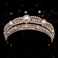 baroque retro crystal pearls round bridal tiaras crown noble rhinestone pageant diadem bride headbands wedding hair accessories
