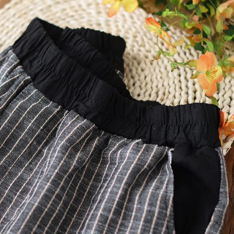 

Women Cotton Linen Calf-length Casual Pants New Arrival 2021 Summer Simple Style Vintage Striped Loose Female Harem Pants B063