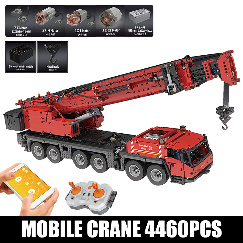 

17013 High-Tech Building Blocks The APP RC Motorized Red GMK Crane Model Assembly Kits Bricks Toys Kids Christmas Gifts