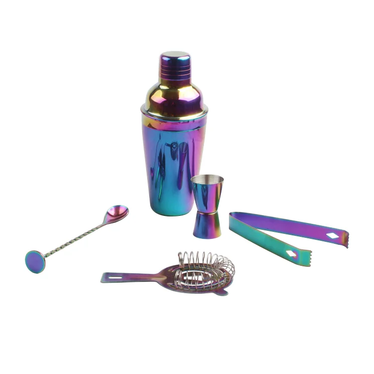 multicolor 5pcs Шейкер для коктейлей, B-55S, радуга, 550 мл, нержавеющая сталь, шейкер для коктейлей, набор миксеров для вина, Мартини, бармена, для напитков, вечерние, барные инструменты - Цвет: multicolor 5pcs