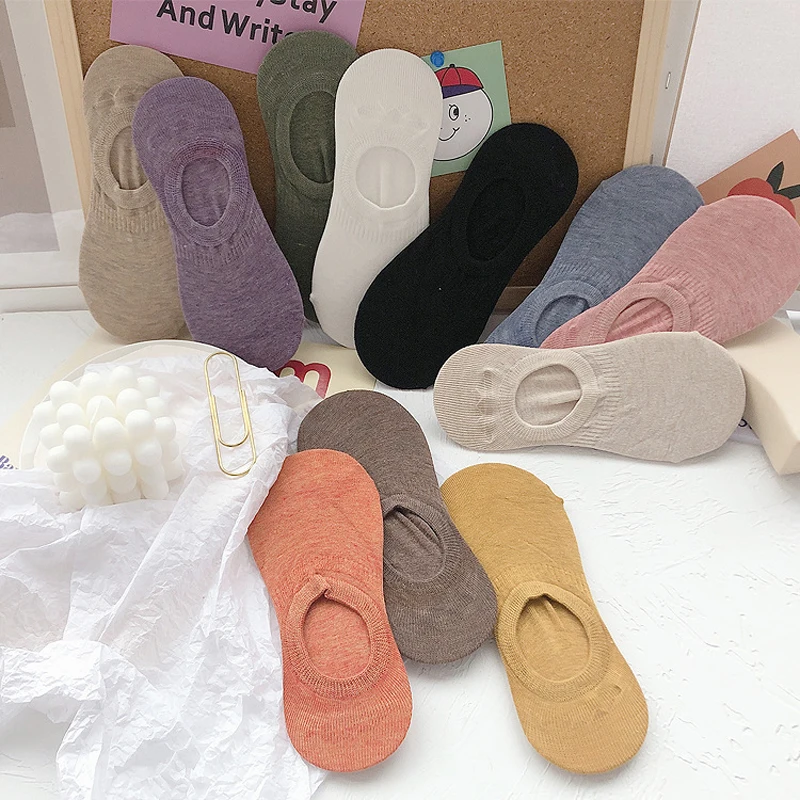 10 пар невидимые женские носки хлопковые тонкие дышащие короткие в японском стиле