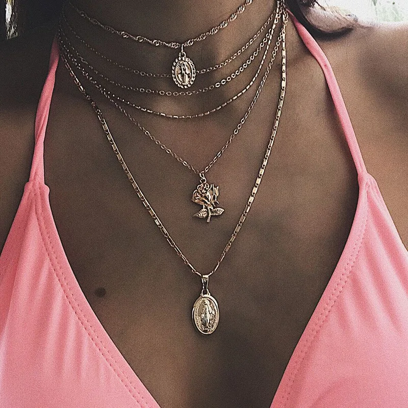 

HebeDeer Trendy Girl Jesus Necklace Multilayer Chain Women Silver Color Bohemia Necklaces Jewelry Lovers Collares Collier