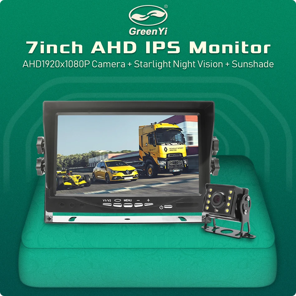 $50.95 GreenYi High Definition AHD 1920*1080 Truck Backup Starlight Night Vision Camera 7 inch Car Reverse Monitor For Bus Vehicle