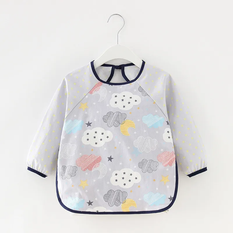 Cartoon Long Sleeve Baby Bibs Cotton Waterproof Reversible Bandana Children Eating Drawing Apron Feeding Burp Cloth | Детская одежда и