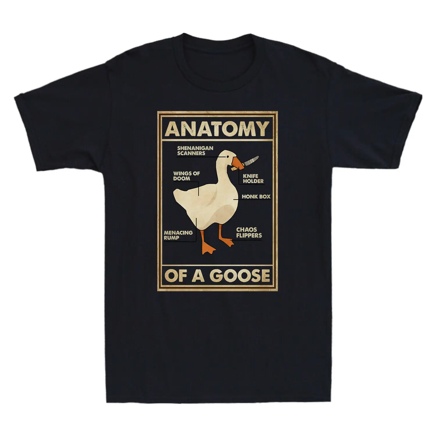 

Anatomy Of A Goose Funny Duck Graphic Gaming Gamer Vintage Men's Black T Shirt Harajuku Gothic Men Tshirt Ullzang Streetwear Top