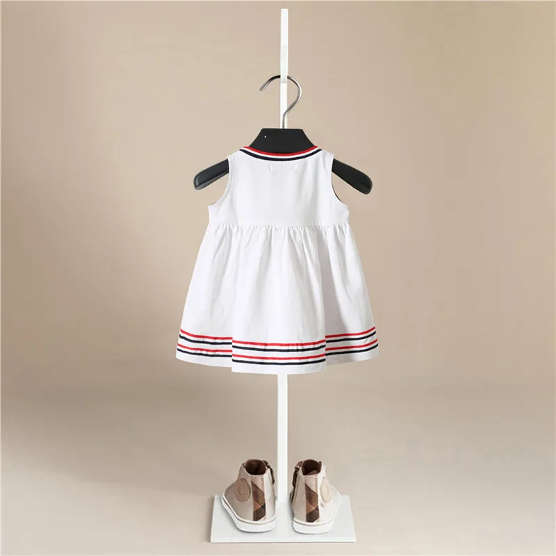 Летнее платье в полоску для девочек белое хлопковое детское без рукавов Пляжное