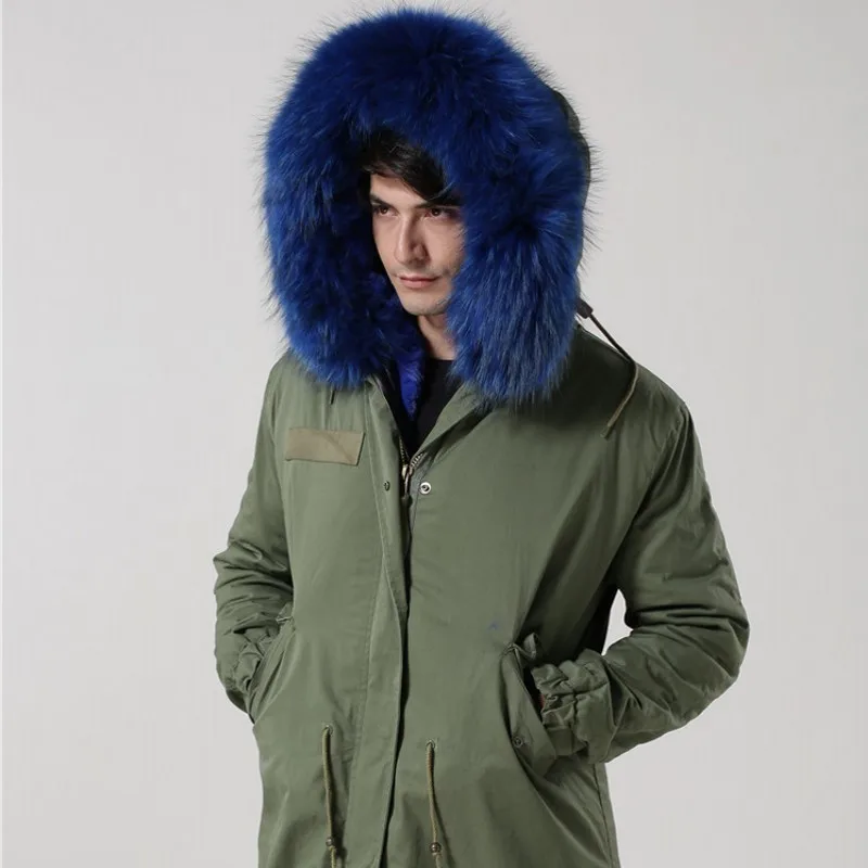 

Winter Thick Fur Lining Jacket Men Real Fur Collar Hoodie Long Coat Casual Loose Fit Male Military Overcoats Plus Size Parkas