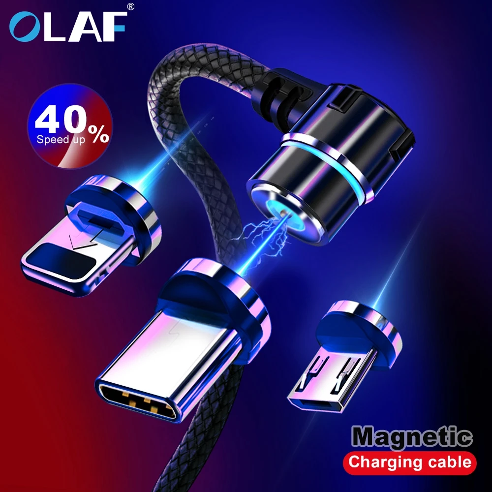 Магнитный зарядный кабель OLAF L Line светодиодный 90 градусов для iPhone XS Max 8 7 6 Plus Micro USB