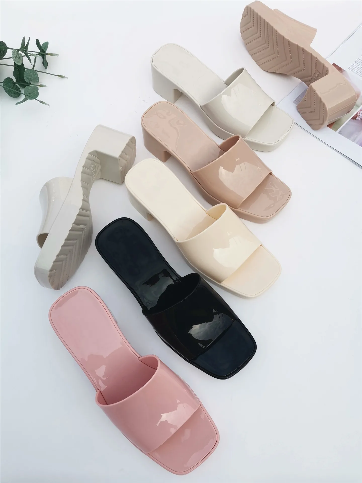 

New GUC Shoes PVC Slippers Open Toe Shoes Woman Heels Beach Shoes Summer Flipflops Jelly Shoes Women Sapatos Feminina