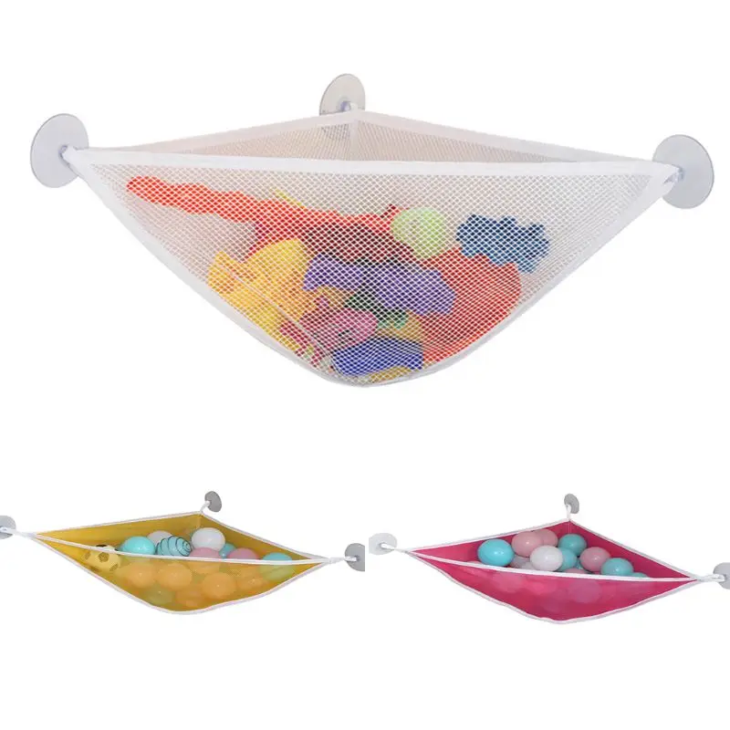 

Net Bath Toy Triangle Support Holder Mesh Cloth Drain Bag Multi-function Bathroom Storage Bag Kids Baby Mesh Bathroom Organiser