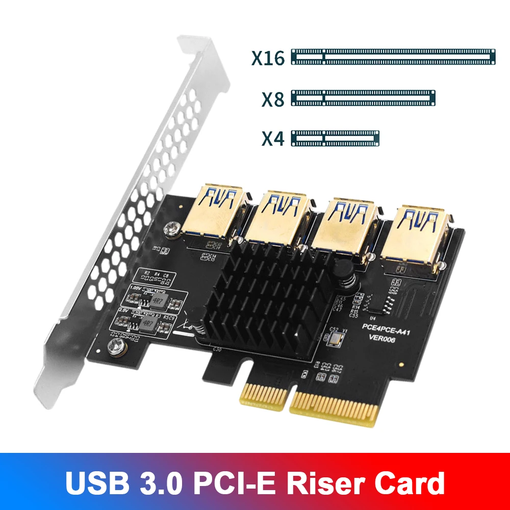

USB 3.0 PCI-E Райзер-карта PCI Express от 4X до 4 USB 3,0 слот-адаптер ASM1806 множитель концентратор-карта для майнинга биткоинов ETH 4X/8X/16X