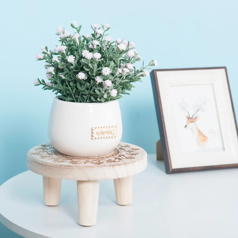 

Printed Solid Wood Stool Flower Pot Stand Round Bench Plant and Succulent Flowerpot Base Holder Display Stand Stool Home