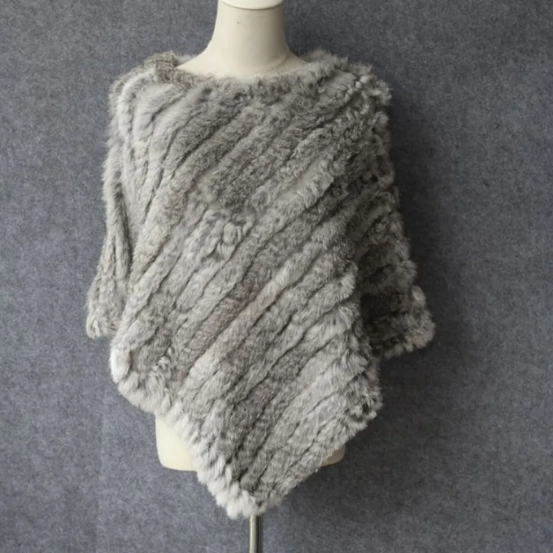 Winter Women Real Rabbit Fur Coat Triangular Shawl Warm Cloak Coats 28 Colors Knitted Poncho Female Party Cape Outerwear | Женская