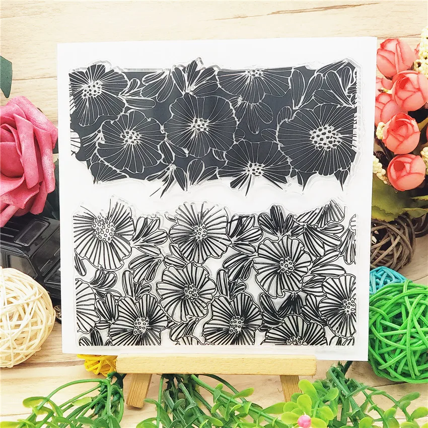 

14*14CM Flower Field Transparent Clear Stamps / Silicone Seals Roller Stamp For DIY Scrapbooking Photo Album/Card Making