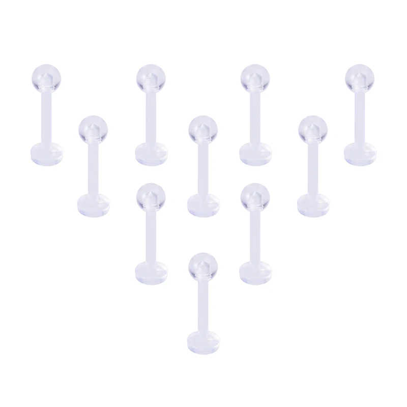 10pcs Clear Acrylic Lip Stud Piercing Labret Ring Bioflex Ear Cartilage Earring Bar Tragus Helix Retainer Flexible Jewelry 16G | Украшения