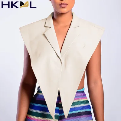 

Женский однотонный жилет из ПУ кожи, с отворотами и открытой спиной