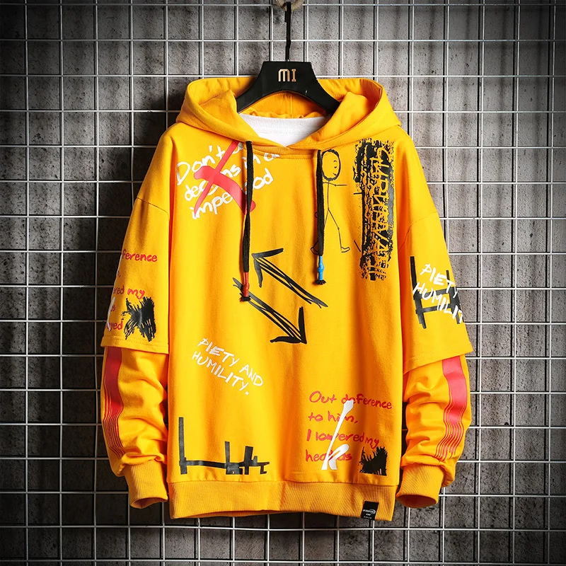 

New Oversized Men's Hoodies 2021 Hip Hop Print Sweatshirt Male Harajuku Japanese Streetwear Sweatshirts Black Hoodie Men