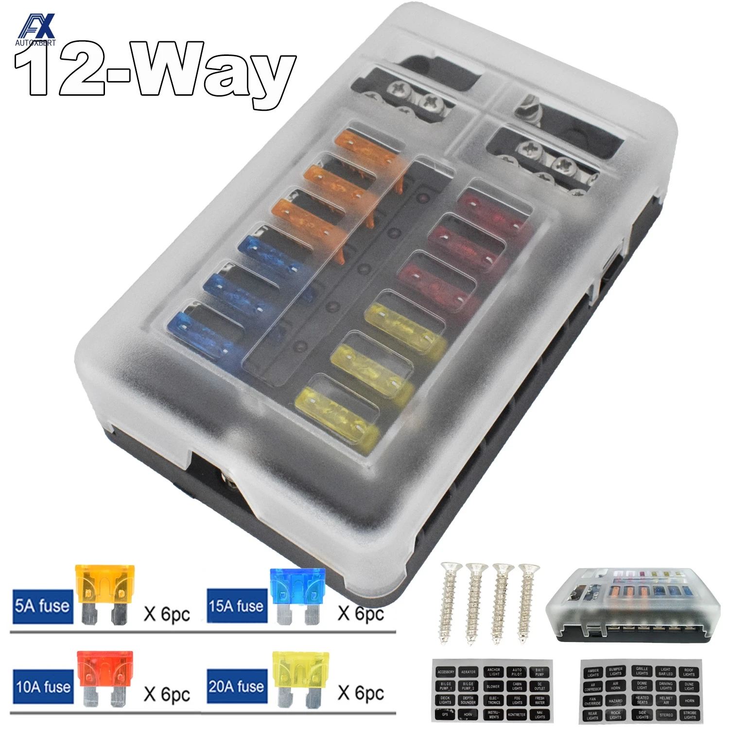 32V Car Fuse Box Holder M5 Stud With LED Indicator Light 12 Ways Blade Cover For Auto Boat Marine Trike Pickup Ship | Автомобили и