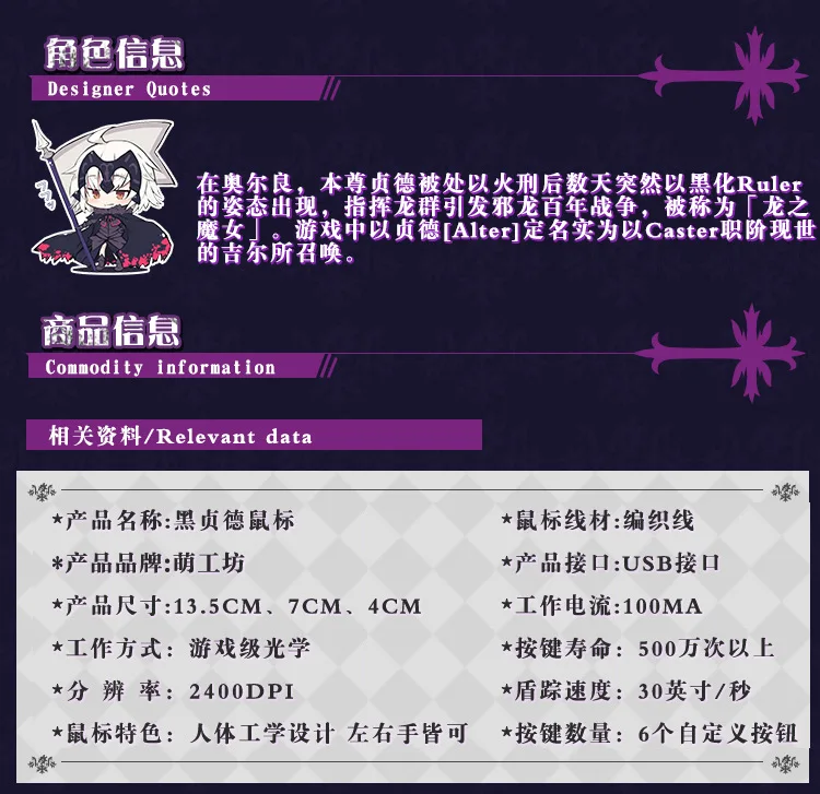 Fate FGO Saber Нерон Клавдий Жанна д 'Арк альтер Жанна д' Арк компьютерный светодиодный светильник проводная мышь регулируемая игра геймер E-sports