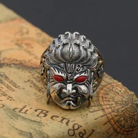 100s925 sterling silver jewelry retro personality does not move respect buddha ring domineering mens telescopic ring