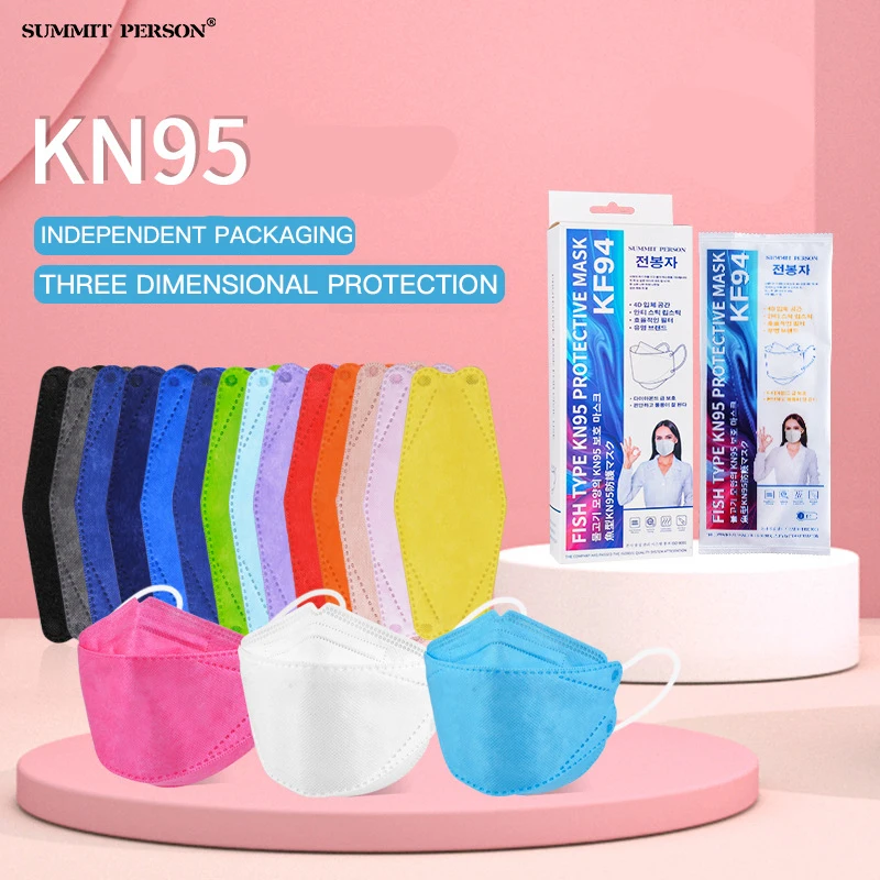 

50 Pcs Respirator Mask Disposible Safety Protective Adult Face Cover KN95 Approved Hygienic Fish Style Mask Korean Style
