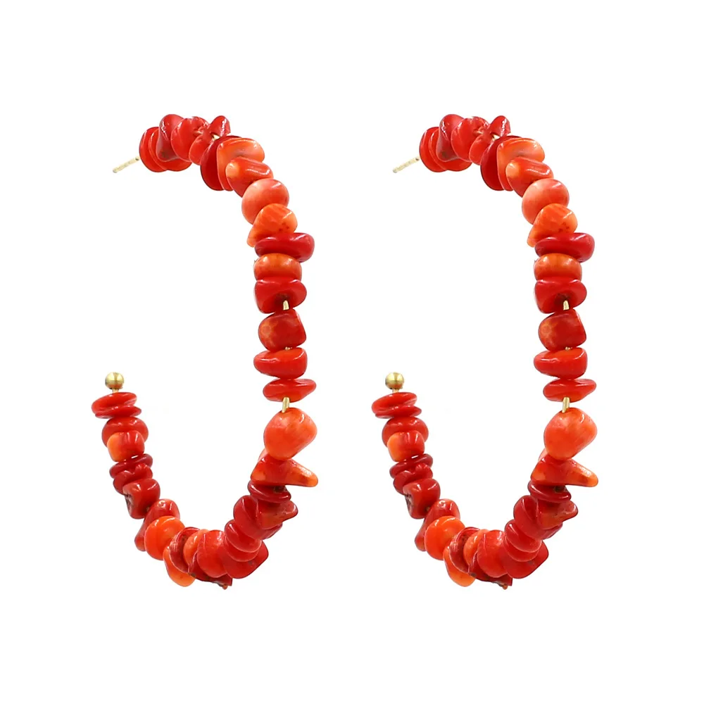 Серьги кольца с бусинами женские богемные модные ювелирные украшения из натурального камня разбитого