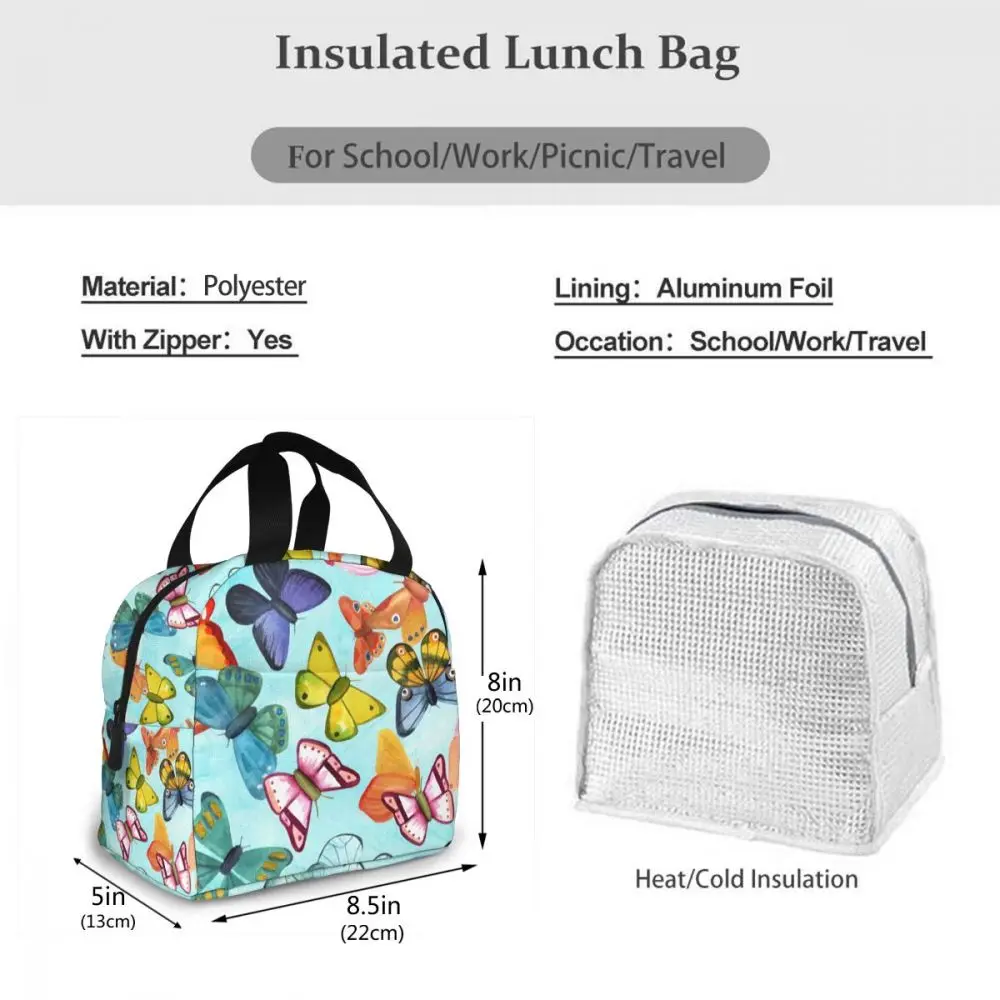 

Vintage Different Butterflies Cooler Bag Portable Zipper Thermal Lunch Bag Convenient Lunch Box Tote Food Bag