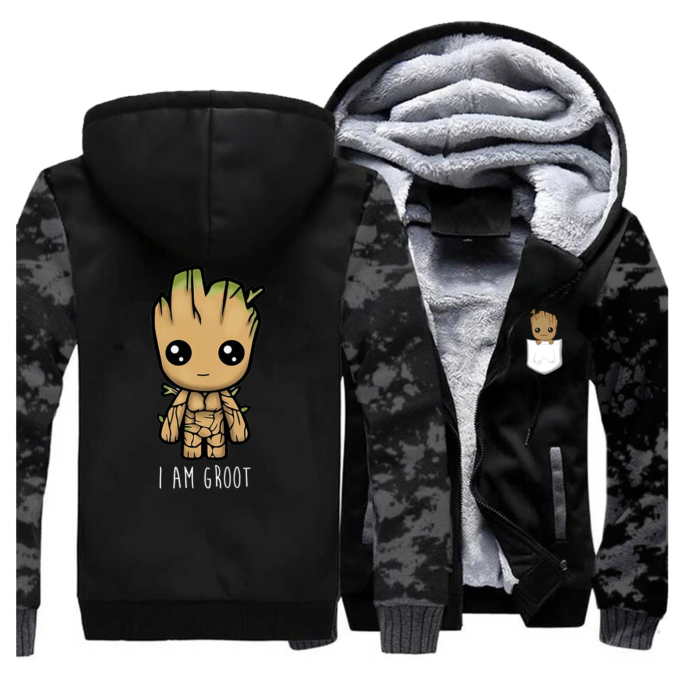 Новинка I Am Groot Верхняя одежда Мужская Повседневная модная флисовая спортивная одежда Marvel Groot Осенняя мужская уличная одежда размера плюс в стиле хип-хоп Харадзюку - Цвет: Vintage Gray