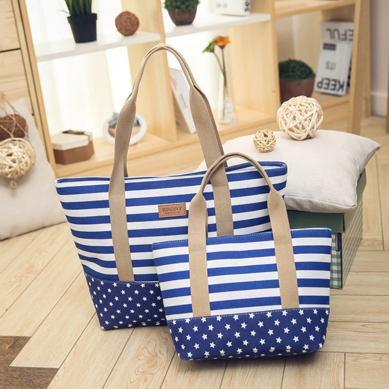 

Women Large Striped Bags Tote Casual Handbags Fashion Travel Bags For Women Canvas Summer Beach Bags Ladies Shoulder Bags SD-064