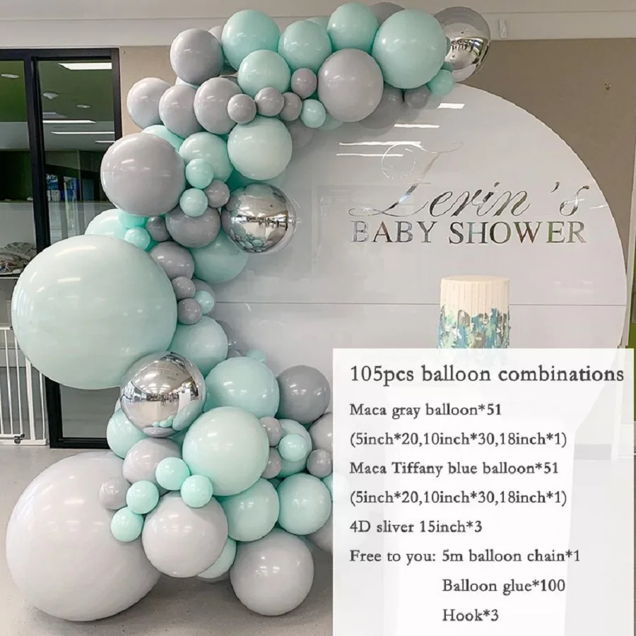 Pastel воздушные шары-гирлянды 4D серебристый макарон серый зеленый синий для