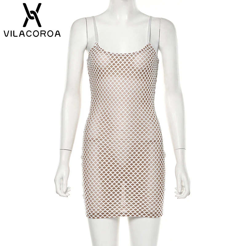 

Mesh Stitching Sling Tube Top Sexy Women Dresses Spaghetti Strap Hollow Nude Bodycon Dress Nightclub Street Slim Female Dress