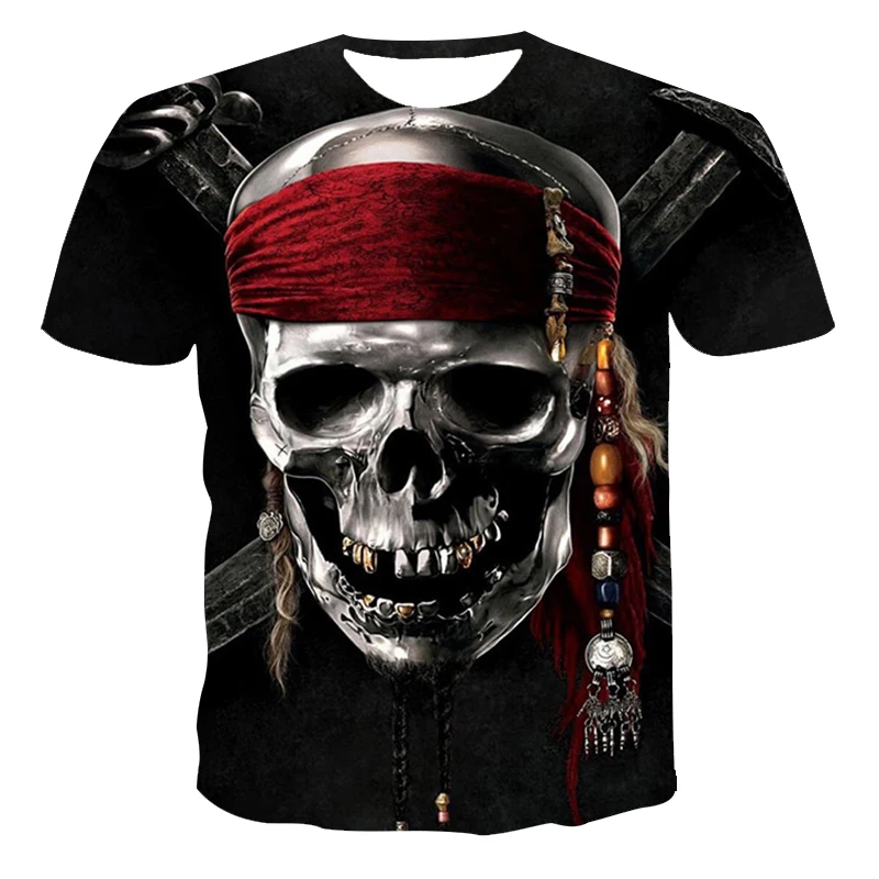 

2021 Summer Men's Skull T-shirt 3D Printing Horror Short Sleeve Male And Female Hip-hop Oversized O-neck T-shirt