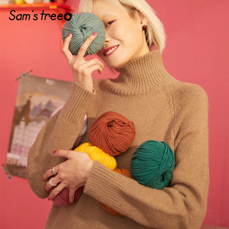 SAM'S TREE/многоцветный однотонный минималистичный вязаный пуловер, платье-свитер для женщин, зима, чистый длинный рукав, повседневные женские платья