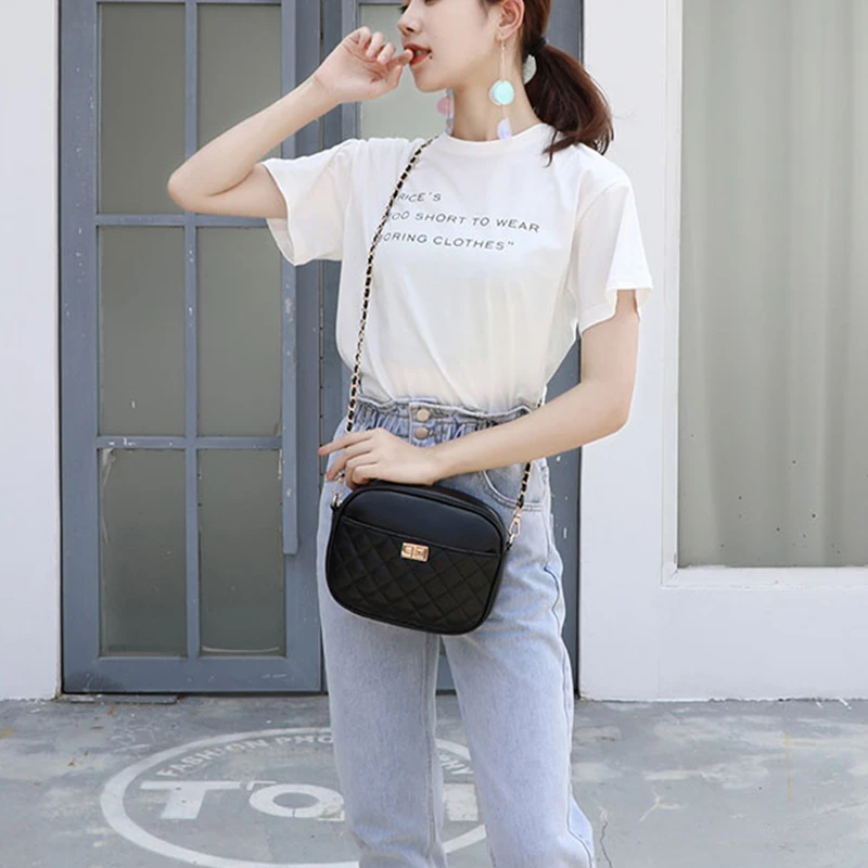 

New Women Bag For 2020 Pu Leathe Diamond Lattice Women Shoulder Bags Chain Handbags Solid Bow Crossbody Bags For Women Wallet