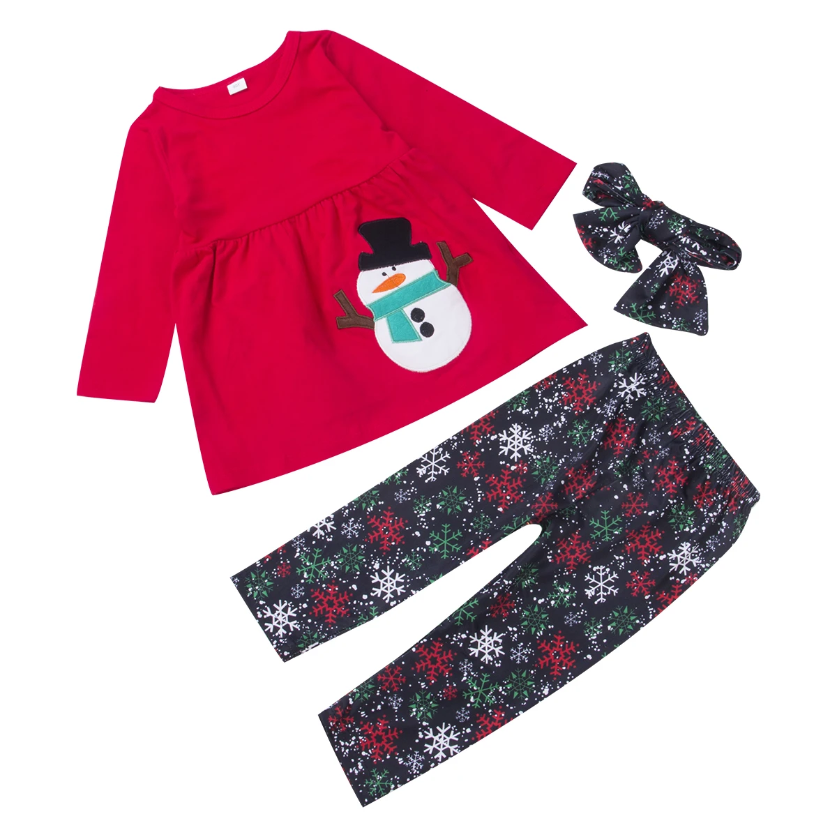 

3PCS Kids Baby Girls Xmas Outfits Clothes Snowman Dress Tops+Polka Dot Pants Headband Set Christmas Clothing for Girls