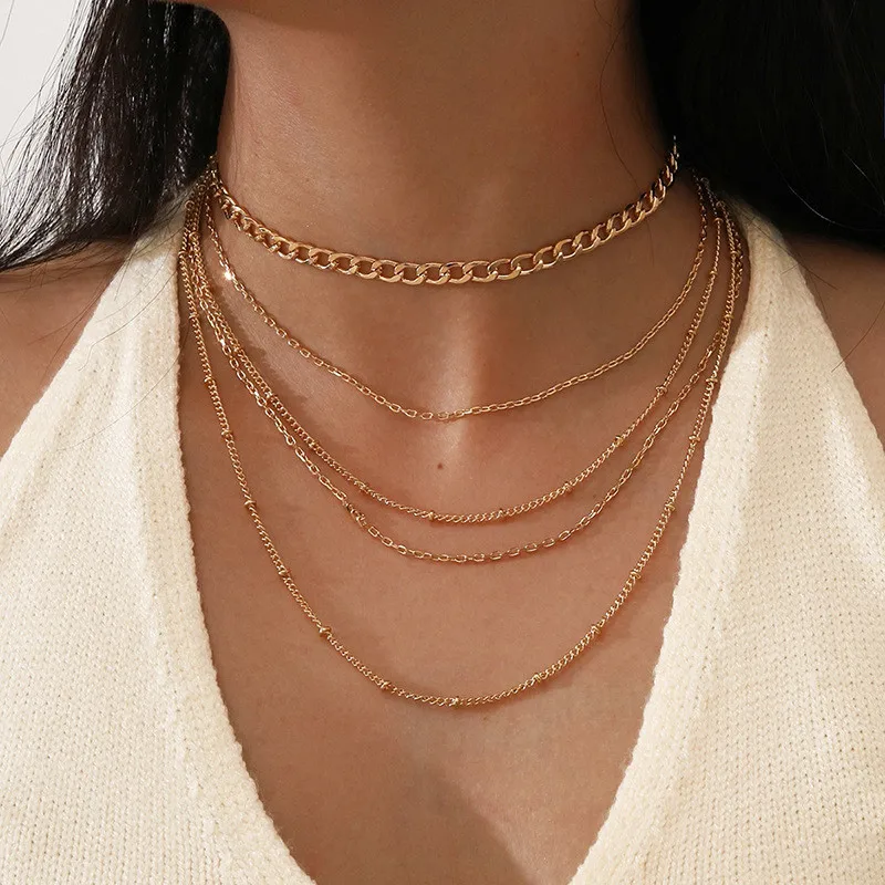

LETAPI 2022 New Fashion Hiphop Vintage Gold Color Chain Necklace For Women Statement Choker Necklaces Jewelry