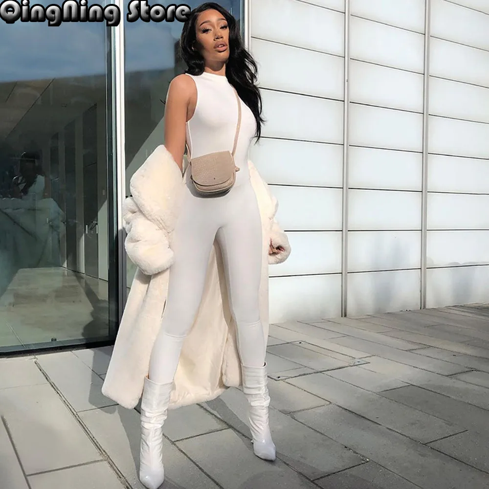 

Women Elastic Hight Fitness Sporty Jumpsuit Sexy Sleeveless Body-shaping Skinny Overalls Streetwear Solid Sportswear Bodysuits