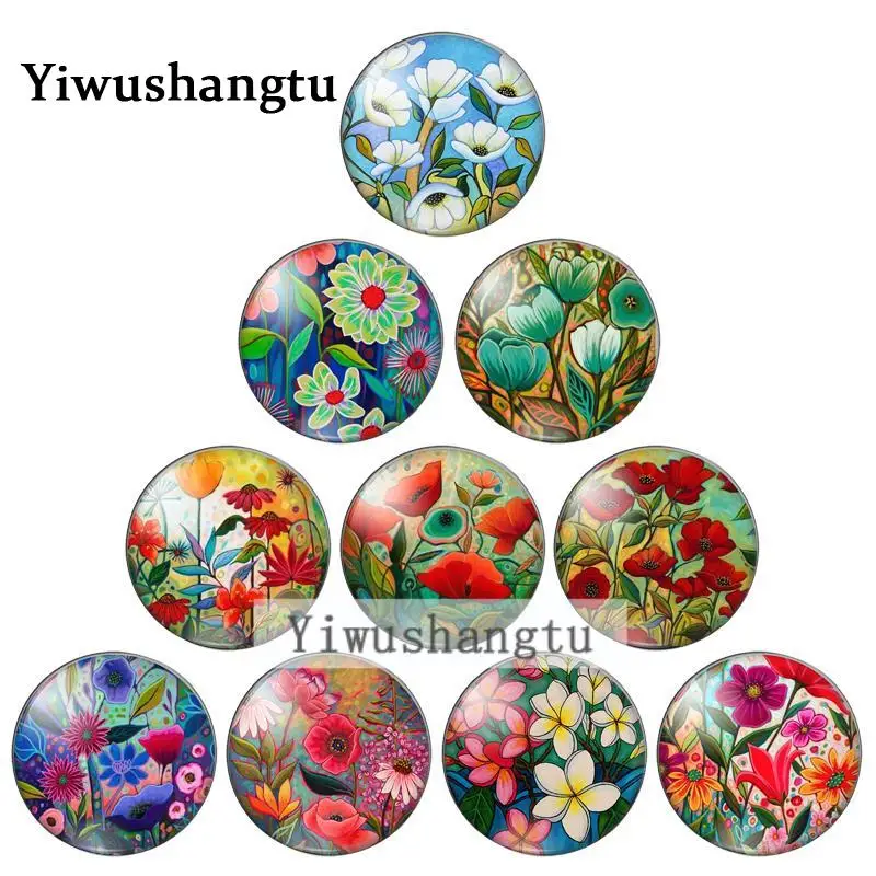 

Colourful flowers in clusters 10pcs mixed 12mm/20mm/25mm/30mm Round photo glass cabochon demo flat back Making findings