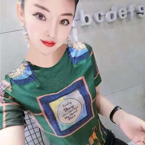 

Summer new short sleeve T-shirt, women's Print Blouse, slim and fashionable, versatile top, base coat, summer dress