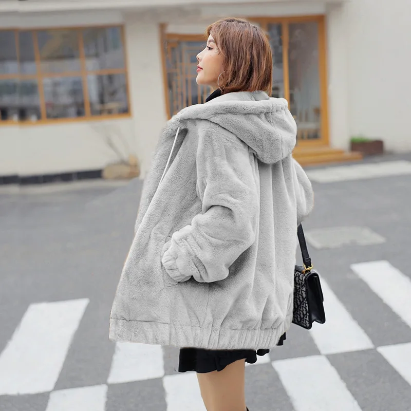 

2020 winter new slim-fit imitation mink fur leopard print jacket hooded casual fashion loose warm and comfortable women's jacket