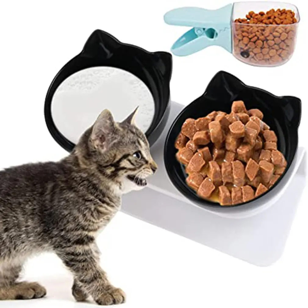 

Explosive Cat Double Bowl Cat Bowl Dog Bowl Transparent AS Material Non-slip Food Bowl With Protection Cervical Transparent Cat